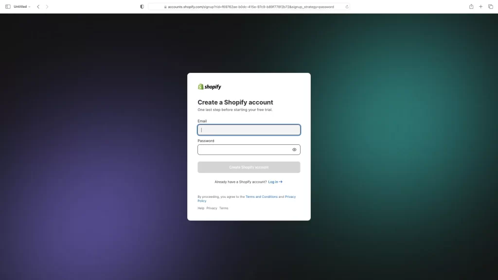 login shopify