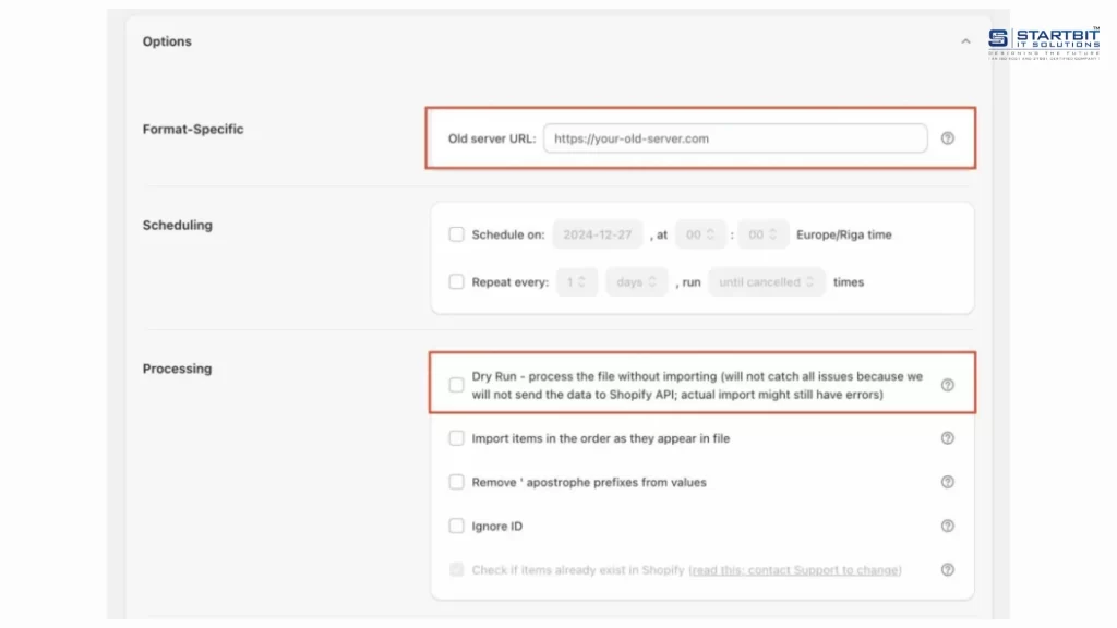 Configuring Old Server URL in Matrixify import settings